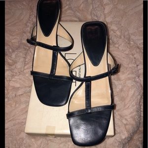 Ann Taylor Loft Navy Leather Medium Heel Sandals